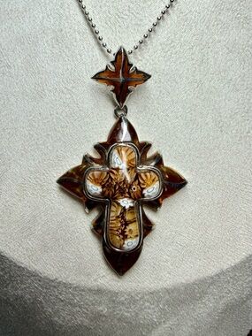 Alan K Sterling Silver 925 Murano Millefiori Glass Cross Pendant Necklace